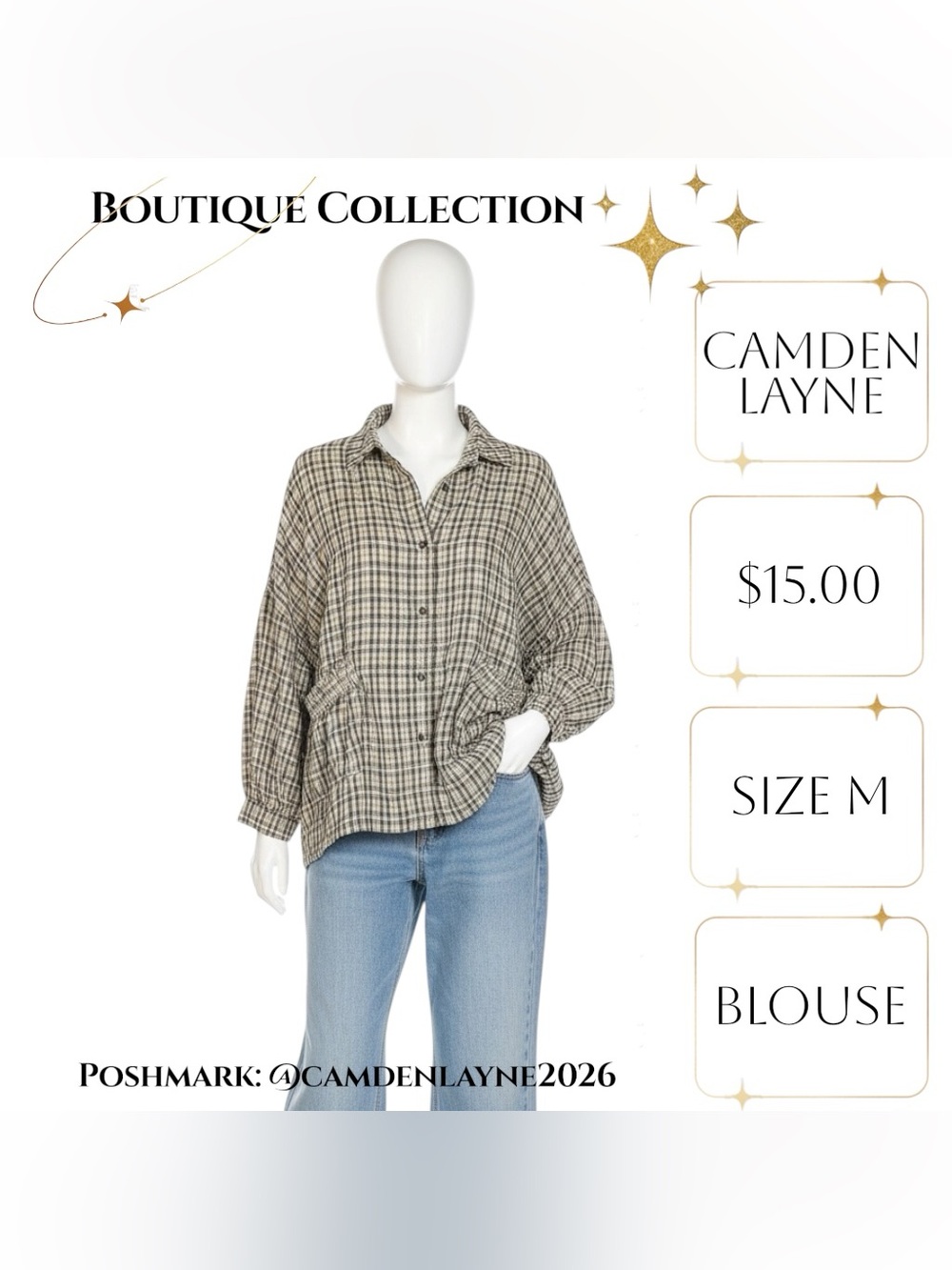 Camden Layne Black & Cream Plaid-Down Shirt